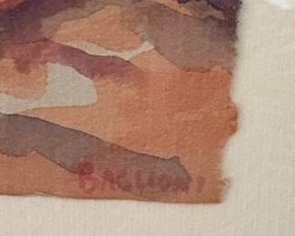 Framed Watercolor of Cypress Trees by Baglioni