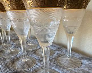 Set of 7 Moser "Splendid" Crystal Goblets with Gilt Band