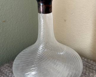 Antique Swirl Glass Decanter with Silver Collar