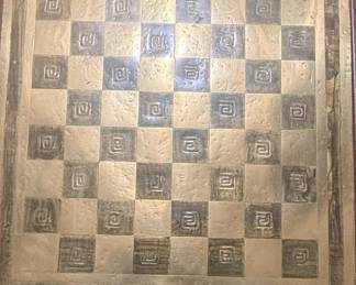 Mid-Century Modern Brass and Inlaid Chessboard