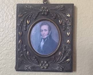 19th Century Miniature Portrait of a Man in Ornate Frame