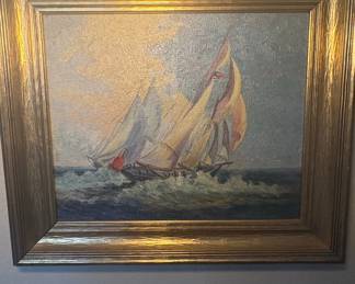 Richard Berger Oil on Board "Fisherman's Cup Race"