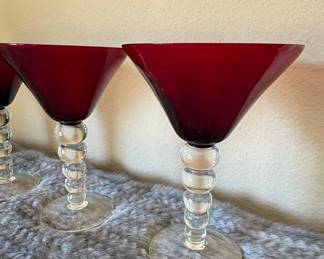 Vintage Red Martini Glasses with Bubble Stem