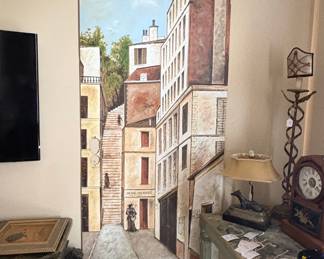 Mme. Marge Vins et Tabac Street Scene Painting