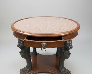 Victorian Style Mahogany Gueridon Table with Lion Paw Feet and Granite Top