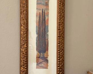 Framed Watercolor of Cypress Trees by Baglioni