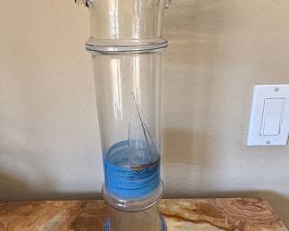 Vintage Blenko Handcraft Glass Vase with Sailboat Scene and Blue Rim