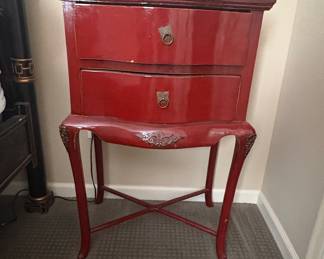 Red Chinoiserie Style Two-Drawer Side Table