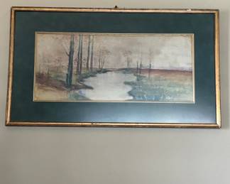 Framed Watercolor Landscape Painting