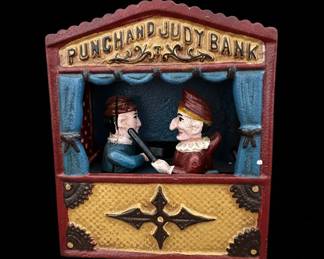 The Book of Knowledge Cast Iron Mechanical Coin Bank  "Punch and Judy"