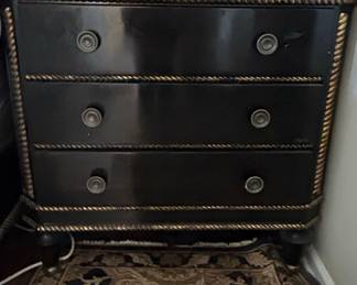 Black Lacquer and Gilt Rope Trim Hollywood Regency 3 Drawer Dresser