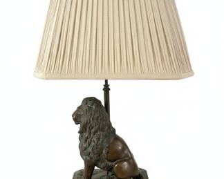 Bronze Regal Lion Table Lamp with Marble Base 