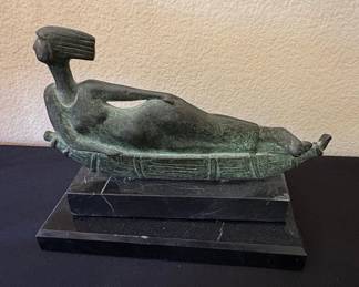 Art Deco Bronze Sculpture of a Reclining Nude on Marble Base