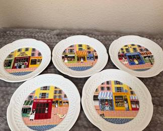Louis Lourioux "Parisian Street Scene" Porcelain Plates Set of 5
