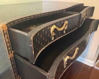 Maitland Smith Black Lacquered Commode with Gilt Chinoiserie Dresser