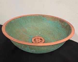 Hammered Copper Vessel Sink with Verdigris Finish