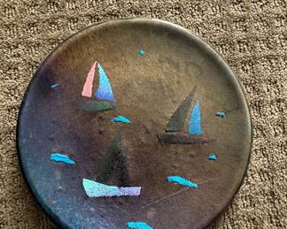 T. Bosworth "Sailboats" Art Glass Plate