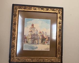 Watercolor Painting of Rothenburg Ob Der Tauber by M. Bader, 1945