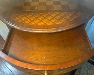 Vintage Inlaid Marquetry Game Table with Drawer