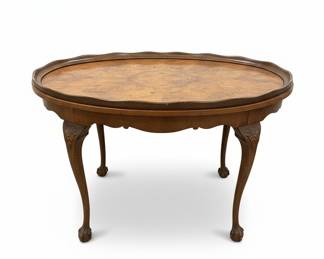 Antique Walnut Burl Queen Anne Style Tilt-Top Table