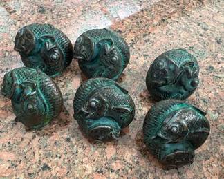 Vintage Bronze Fish Drawer Pulls/Knobs (Set of 6) - Walter Bosse Style