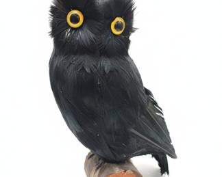 Artificial Feathered Black Owl Figurine
