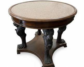 Victorian Style Mahogany Gueridon Table with Lion Paw Feet and Granite Top