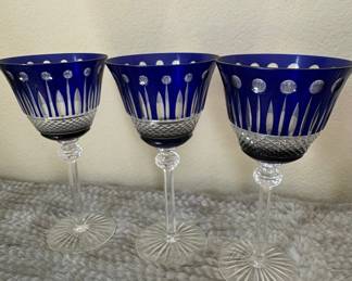 Noble Excellence Cobalt Blue Cut Crystal Wine Glasses Made in Hungary