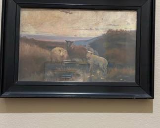 Sheep at a Watering Hole Oil Painting