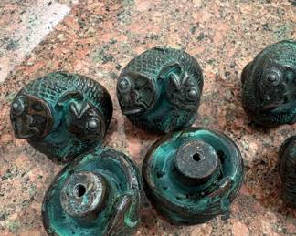 Vintage Bronze Fish Drawer Pulls/Knobs (Set of 6) - Walter Bosse Style
