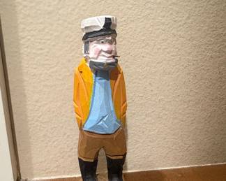 Vintage Hand-Carved Wooden Sea Captain Figurine with Pipe