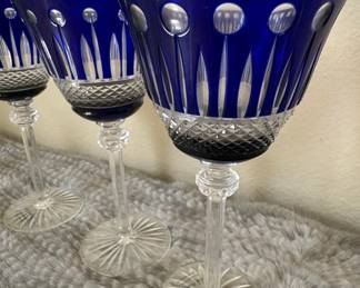 Noble Excellence Cobalt Blue Cut Crystal Wine Glasses Made in Hungary