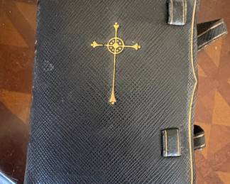 Antique Black Leather Prayer Book with Gold Cross