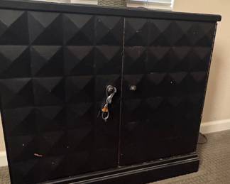 Mid-Century Modern Black Brutalist Diamond Pattern Cabinet