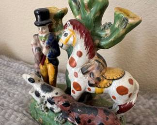 Victorian Staffordshire Equestrian Figure with Dogs
