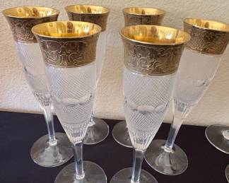 Set of 6 Moser "Splendid" Crystal Flutes with Gilt Metal Mounts