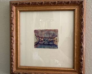 Framed Watercolor Painting of a Bridge