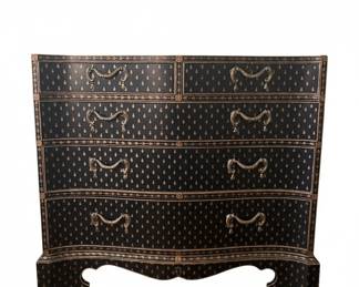 Maitland Smith Black Lacquered Commode with Gilt Chinoiserie Dresser