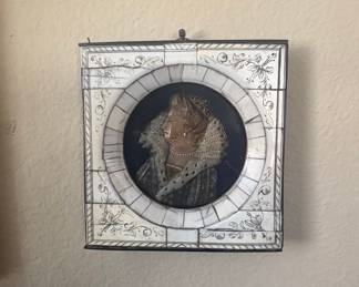 Antique Miniature Portrait of a Lady in a Tile Frame