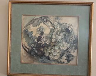 Vintage Grapes Still Life Watercolor Painting