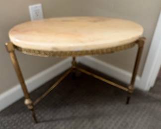 Vintage Alabaster Top Side Table with Gilt Metal Base