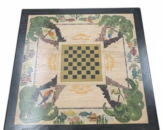 Vintage Folk Art Hand-Painted Chess and Backgammon Table
