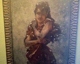 Oil Painting of a Young Woman in Snow
