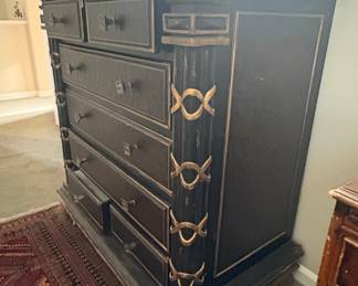 Maitland Smith Chinoiserie Black Lacquer Chest of Drawers
