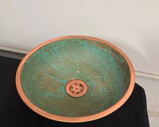 Hammered Copper Vessel Sink with Verdigris Finish