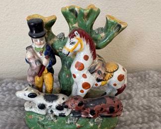 Victorian Staffordshire Equestrian Figure with Dogs