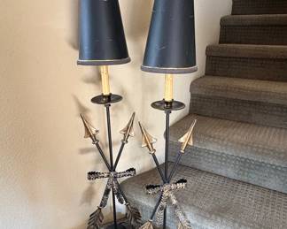 Pair of 1980s Maitland Smith Bronze Arrows Sculptural Table Lamps