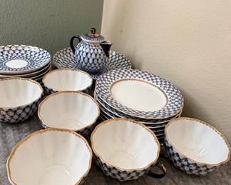 Imperial Lomonosov Porcelain Set, "Cobalt Net" Pattern, Tea Set