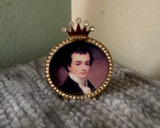 Victorian Style Portrait Miniature Frame with Crown Embellishment and Rhinestones