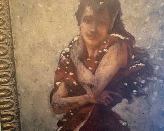 Oil Painting of a Young Woman in Snow